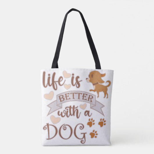 Das Leben ist besser mit einem Hundeschokolade wit Tasche (Rückseite)