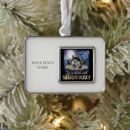 Das Leben ist besser mit einem sibirischen Husky Rahmen-Ornament Silber (Baum)