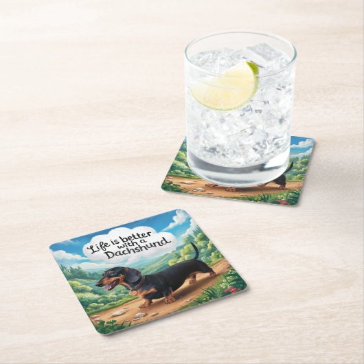 Das Leben ist besser mit einer Dackel Rechteckiger Pappuntersetzer (Vor Ort)