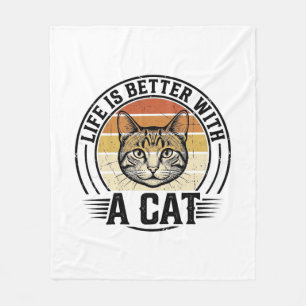 Das Leben ist besser mit einer Katze Vintage-Katze Fleecedecke