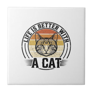 Das Leben ist besser mit einer Katze Vintage-Katze Fliese