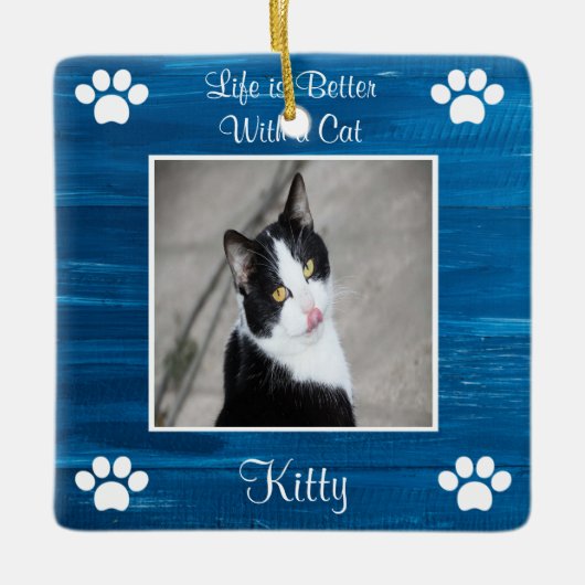 Das Leben ist besser mit einer katzenartigen Keram Keramikornament (Vorderseite)