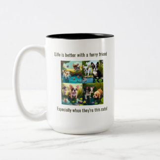 Das Leben ist besser mit Freunden - Welpe Liebe Zweifarbige Tasse