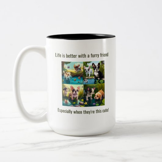 Das Leben ist besser mit Freunden - Welpe Liebe Zweifarbige Tasse (Links)