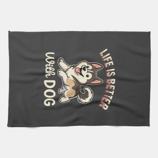 Das Leben ist besser mit Hund Cartoon Geschirrtuch (Horizontal)