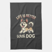 Das Leben ist besser mit Hund Cartoon Geschirrtuch (Vertikal)