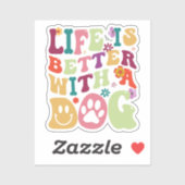 Das Leben ist besser mit Hunden Groovy Retro Typog Aufkleber (Blatt)