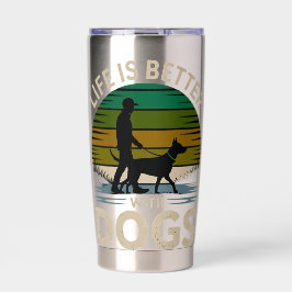 Das Leben ist besser mit Hunden Retro-Sonnenunterg Thermobecher