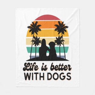 Das Leben ist besser mit Hunden Retro Sunset Fraue Fleecedecke