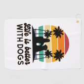 Das Leben ist besser mit Hunden Retro Sunset Fraue Golfhandtuch (Horizontal)