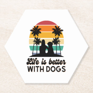Das Leben ist besser mit Hunden Retro Sunset Fraue Untersetzer