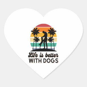 Das Leben ist besser mit Hunden Retro Sunset Mann  Herz-Aufkleber