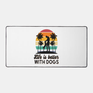 Das Leben ist besser mit Hunden Retro Sunset Mann Schreibtischunterlage
