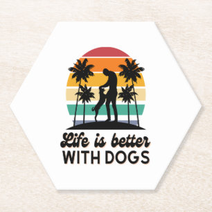 Das Leben ist besser mit Hunden Retro Sunset Mann  Untersetzer