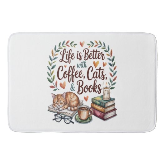 Das Leben ist besser mit Kaffee Katzen Büchern Badematte (Vorderseite)