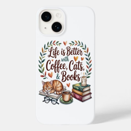 Das Leben ist besser mit Kaffee Katzen Büchern Case-Mate iPhone Hülle (Rückseite)