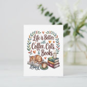 Das Leben ist besser mit Kaffee Katzen Büchern Einladung (Stehend Vorderseite)
