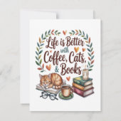 Das Leben ist besser mit Kaffee Katzen Büchern Einladung (Rückseite)