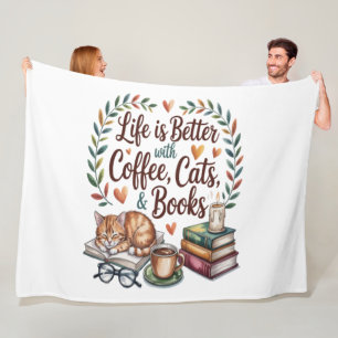 Das Leben ist besser mit Kaffee Katzen Büchern Fleecedecke