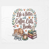 Das Leben ist besser mit Kaffee Katzen Büchern Fleecedecke (Vorderseite (Horizontal))