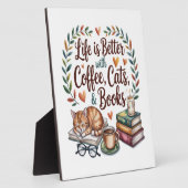 Das Leben ist besser mit Kaffee Katzen Büchern Fotoplatte (Seite)