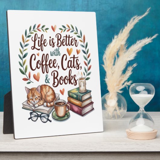 Das Leben ist besser mit Kaffee Katzen Büchern Fotoplatte (Seite)