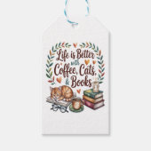 Das Leben ist besser mit Kaffee Katzen Büchern Geschenkanhänger (Vorderseite)