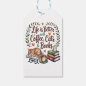 Das Leben ist besser mit Kaffee Katzen Büchern Geschenkanhänger (Rückseite)