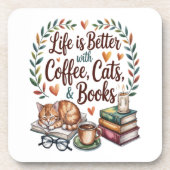 Das Leben ist besser mit Kaffee Katzen Büchern Getränkeuntersetzer (Vorderseite)