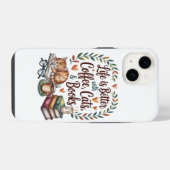 Das Leben ist besser mit Kaffee Katzen Büchern iPhone Hülle (Rückseite (Horizontal))
