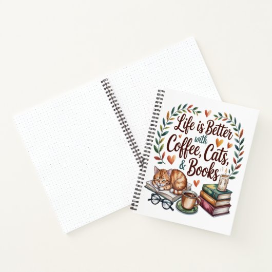 Das Leben ist besser mit Kaffee Katzen Büchern Notizblock (Innenseite)