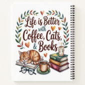 Das Leben ist besser mit Kaffee Katzen Büchern Notizblock (Rückseite)