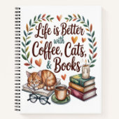 Das Leben ist besser mit Kaffee Katzen Büchern Notizblock (Vorderseite)