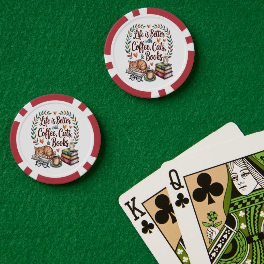 Das Leben ist besser mit Kaffee Katzen Büchern Pokerchips (Pokertisch (doppelt))