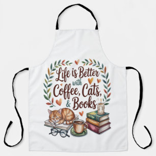 Das Leben ist besser mit Kaffee Katzen Büchern Schürze