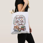 Das Leben ist besser mit Kaffee Katzen Büchern Tasche (Von Nahem)