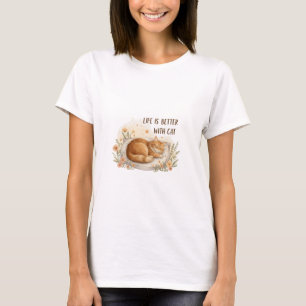 Das Leben ist besser mit Katze - gemütliches Blume T-Shirt