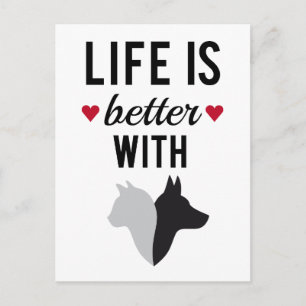 Das Leben ist besser mit Katze und Hund, Textdesig Postkarte