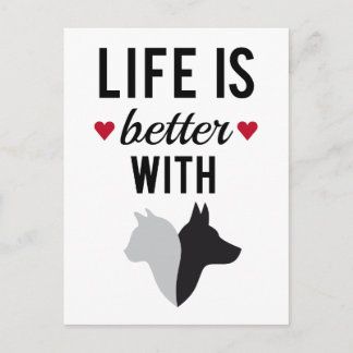 Das Leben ist besser mit Katze und Hund, Textdesig Postkarte