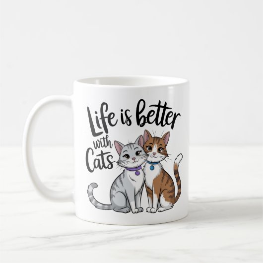 Das Leben ist besser mit Katzen - Adable Cat Desig Kaffeetasse (Links)