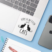 Das Leben ist besser mit Katzen Aufkleber (Laptop mit iPhone)