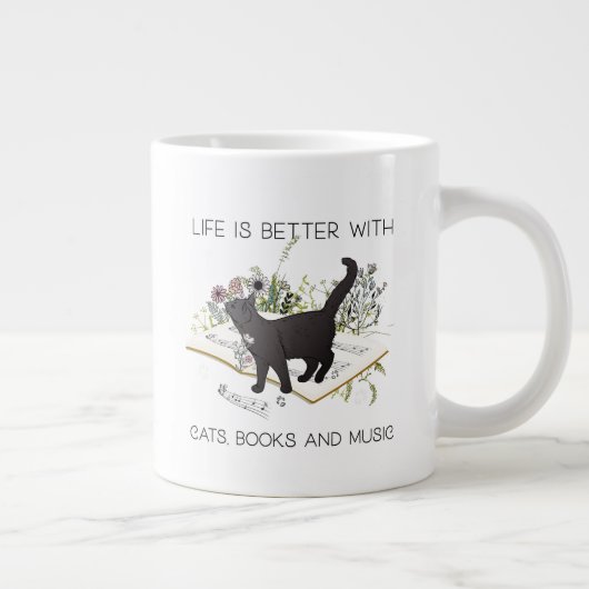 Das Leben ist besser mit Katzen-Büchern und Musik Jumbo-Tasse (Rechts)