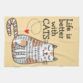 Das Leben ist besser mit Katzen Doodle Geschirrtuch (Horizontal)