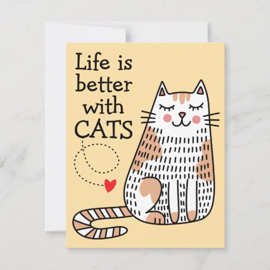 Das Leben ist besser mit Katzen Doodle Mitteilungskarte (Vorderseite)