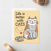 Das Leben ist besser mit Katzen Doodle Mitteilungskarte (Vorderseite/Rückseite Beispiel)