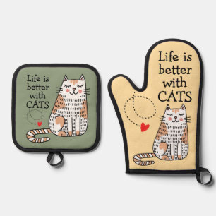 Das Leben ist besser mit Katzen Doodle Ofenhandschuh & Topflappen-Set
