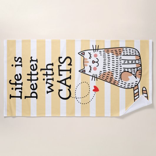 Das Leben ist besser mit Katzen Doodle Strandtuch (Vorderseite)