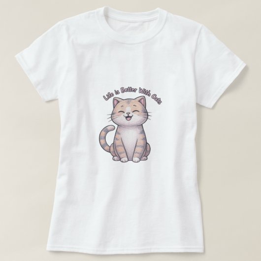 Das Leben ist besser mit Katzen - Happy Cat Face T T-Shirt (Design vorne)