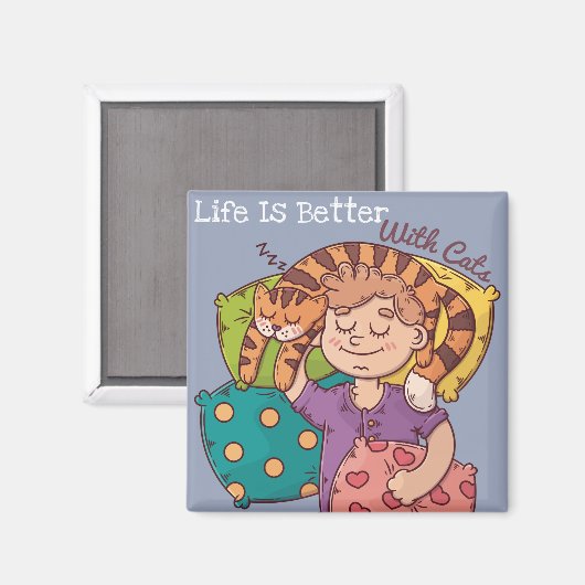Das Leben ist besser mit Katzen Magnet (Vorderseite/Rückseite)