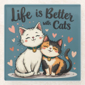 Das Leben ist besser mit Katzen Niedliche Katzenäs Glasuntersetzer (Vorderseite)